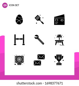 Pack of 9 creative Solid Glyphs of swing; entrance; flipper; shopping; global Editable Vector Design Elements