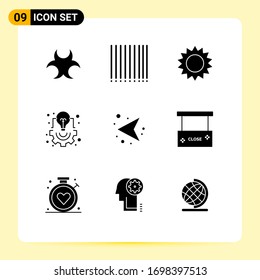 Pack of 9 creative Solid Glyphs of network; arrows; garden; project management; idea Editable Vector Design Elements