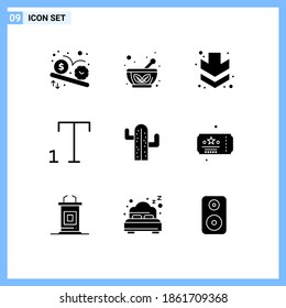 Pack of 9 creative Solid Glyphs of american; usa; saucer; cactus; font Editable Vector Design Elements