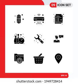 Pack of 9 creative Solid Glyphs of play; fun; iot; bowling pine; drawing Editable Vector Design Elements