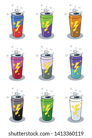 Pack of 9 different colored energy drink vector illustrations with sparkling effects. You can edit any element different color as you wish.