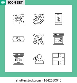 Pack of 9 Line Style Icon Set. Outline Symbols for print. Creative Signs Isolated on White Background. 9 Icon Set.