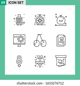 Pack of 9 Line Style Icon Set. Outline Symbols for print. Creative Signs Isolated on White Background. 9 Icon Set.