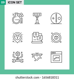 Pack of 9 Line Style Icon Set. Outline Symbols for print. Creative Signs Isolated on White Background. 9 Icon Set.