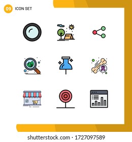 Pack of 9 Modern Filled line Flat Colors Signs and Symbols for Web Print Media such as location; search; nature; organic; social Editable Vector Design Elements