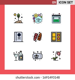 Pack of 9 Modern Filledline Flat Colors Signs and Symbols for Web Print Media such as recreation; travel; women; passport; seo Editable Vector Design Elements
