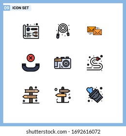 Pack of 9 Modern Filledline Flat Colors Signs and Symbols for Web Print Media such as design; hang up; reply; handset; letter Editable Vector Design Elements