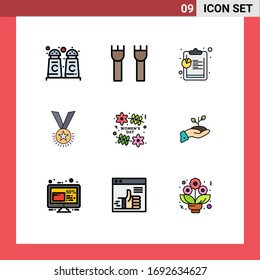 Pack of 9 Modern Filledline Flat Colors Signs and Symbols for Web Print Media such as day; reputation; analysis; rank; honor Editable Vector Design Elements