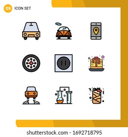 Pack of 9 Modern Filledline Flat Colors Signs and Symbols for Web Print Media such as modern; appliances; mobile application; shield; festival Editable Vector Design Elements