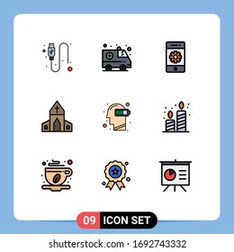 Pack of 9 Modern Filledline Flat Colors Signs and Symbols for Web Print Media such as exhaustion; cross; communications; easter; church Editable Vector Design Elements