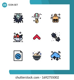 Pack of 9 Modern Filledline Flat Colors Signs and Symbols for Web Print Media such as arrows; drink; cafe; food; restaurant Editable Vector Design Elements