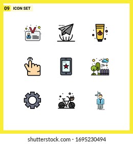 Pack of 9 Modern Filledline Flat Colors Signs and Symbols for Web Print Media such as building; cell; lotus; phone; touch Editable Vector Design Elements