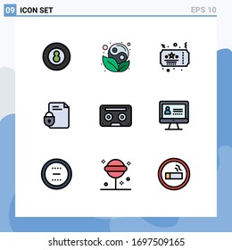 Pack of 9 Modern Filledline Flat Colors Signs and Symbols for Web Print Media such as internet; lock; leaf; document; party Editable Vector Design Elements