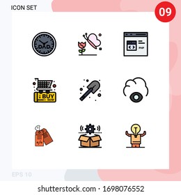 Pack of 9 Modern Filledline Flat Colors Signs and Symbols for Web Print Media such as firefighter; shopping; coding; commerce; black friday Editable Vector Design Elements