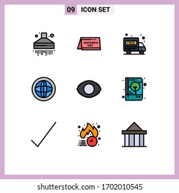 Pack of 9 Modern Filledline Flat Colors Signs and Symbols for Web Print Media such as human; eye; delivery van; support; global Editable Vector Design Elements