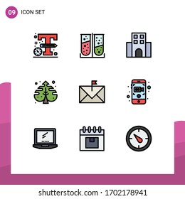 Paket mit 9 modernen Flachfarben und Symbolen für Web-Printmedien wie Kommunikation; kreativ; Wohnung; Blatt; reproduzierbare Design-Elemente für Vektorillustrationen