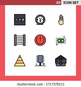 Pack of 9 Modern Filledline Flat Colors Signs and Symbols for Web Print Media such as hardware; computer; gesture; chip; multimedia Editable Vector Design Elements