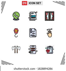 Pack of 9 Modern Filledline Flat Colors Signs and Symbols for Web Print Media such as school; file; frame; hook; construction Editable Vector Design Elements