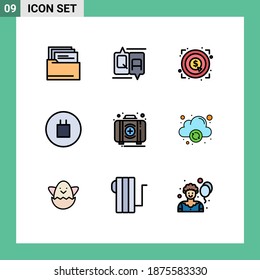 Pack of 9 Modern Filledline Flat Colors Signs and Symbols for Web Print Media such as kit; emergency; achievement; aid; beliefs Editable Vector Design Elements