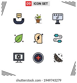Pack of 9 Modern Filledline Flat Colors Signs and Symbols for Web Print Media such as strategy; head; sign; spring; leaf Editable Vector Design Elements