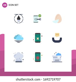 Pack of 9 Modern Flat Colors Signs and Symbols for Web Print Media such as weather; cloud; open; spring; easter Editable Vector Design Elements