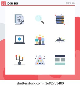 Paket mit 9 modernen Flachfarben, Zeichen und Symbole für Web-Printmedien, z. B. Gewinner; Podest, Hosting; Gewinner; Design-Elemente für Notebooks mit bearbeitbarer Vektorillustration