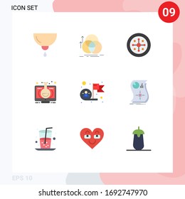 Pack of 9 Modern Flat Colors Signs and Symbols for Web Print Media such as monitor; education; measurement; elearning; holiday Editable Vector Design Elements