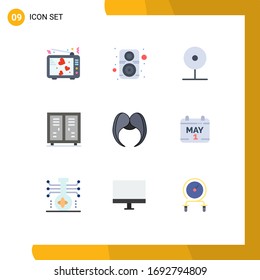 Pack of 9 Modern Flat Colors Signs and Symbols for Web Print Media such as closet; athlete; speaker; activities; play Editable Vector Design Elements