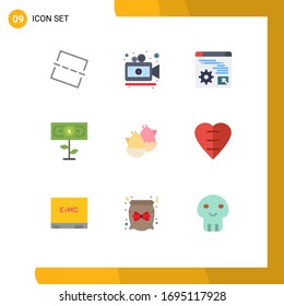 Pack of 9 Modern Flat Colors Signs and Symbols for Web Print Media such as nature; baby; gear; egg; plant Editable Vector Design Elements