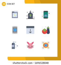 Pack of 9 Modern Flat Colors Signs and Symbols for Web Print Media such as arrange; smartphone; phone; mobile application; application Editable Vector Design Elements