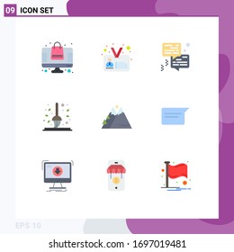 Pack of 9 Modern Flat Colors Signs and Symbols for Web Print Media such as mountains; leaf; bubble; fall; autumn Editable Vector Design Elements