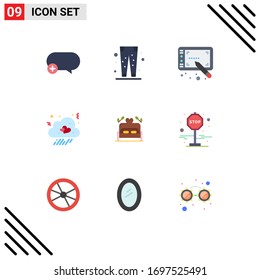 Pack of 9 Modern Flat Colors Signs and Symbols for Web Print Media such as love; heart; shopping; love; cloud Editable Vector Design Elements