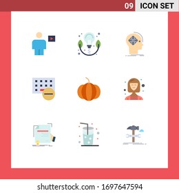 Paquete de 9 símbolos y símbolos modernos de color plano para medios de impresión en la Web, como el teclado; gadget; avanzado; dispositivos; elementos de diseño de vectores editables para la mente