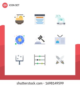 Pack of 9 Modern Flat Colors Signs and Symbols for Web Print Media such as gdpr; money; cybercrime; investment; virus Editable Vector Design Elements