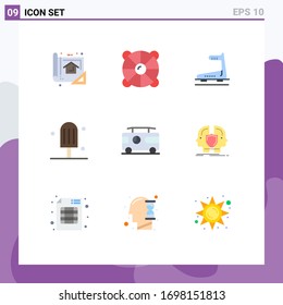 Pack of 9 Modern Flat Colors Signs and Symbols for Web Print Media such as combo; dessert; sea; cream; track Editable Vector Design Elements