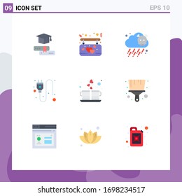 Paquete de 9 signos y símbolos modernos de color plano para medios impresos en la Web, como bebidas; corazón; gas; café; elementos de diseño de vectores editables plug