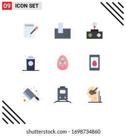 Pack of 9 Modern Flat Colors Signs and Symbols for Web Print Media such as egg; hot; baby; food; coffee Editable Vector Design Elements