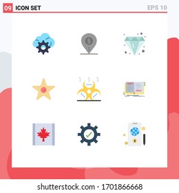 Pack of 9 Modern Flat Colors Signs and Symbols for Web Print Media such as biohazard; studio; business; movie; jewel Editable Vector Design Elements