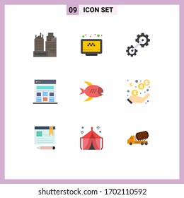 Pack of 9 Modern Flat Colors Signs and Symbols for Web Print Media such as coast; webpage; website; web; industrial Editable Vector Design Elements