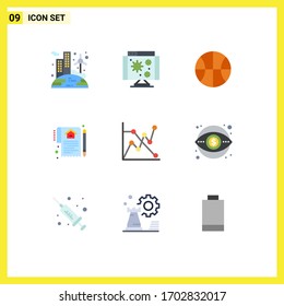 Paquete de 9 signos y símbolos modernos de color plano para medios de impresión en la Web, como gráficos; contrato; de base; trato; elementos de diseño de vectores editables para el hogar