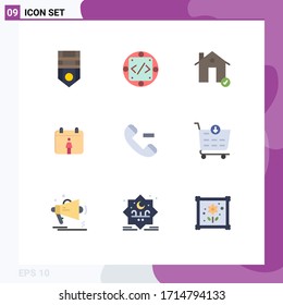 Pack of 9 Modern Flat Colors Signs and Symbols for Web Print Media such as contact; female; produc; calendar; estate Editable Vector Design Elements