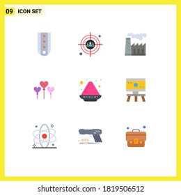 Paket von 9 modernen Flachfarben Zeichen und Symbole für Web-Printmedien wie Farbe; Liebe; Kopfschuss; Ballon; Rauch bearbeitbare Vectordesign-Elemente