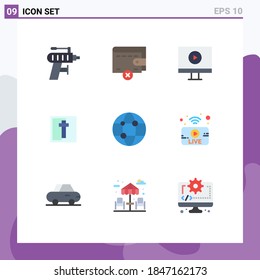 Paquete de 9 símbolos y símbolos modernos de color plano para medios de impresión web, como la tecnología; global; jugador; negocio; elementos de diseño de vectores editables de vacaciones