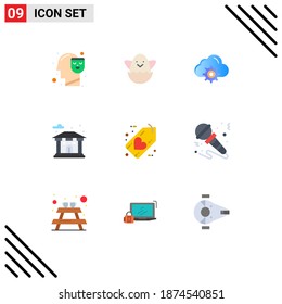 Pack of 9 Modern Flat Colors Signs and Symbols for Web Print Media such as heart; favorite; setting; black; city Editable Vector Design Elements