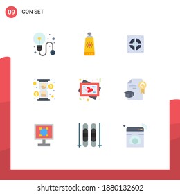 Paket von 9 modernen Flachfarben Zeichen und Symbole für Web-Print-Medien wie Hochzeit; Herz; Klempner Rahmen; Laden editierbarer Vectordesign-Elemente