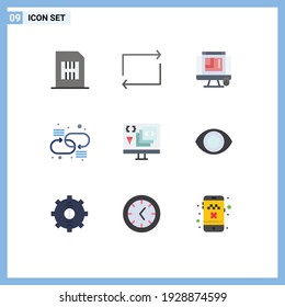Pack of 9 Modern Flat Colors Signs and Symbols for Web Print Media such as coding; network; css design; link; chain Editable Vector Design Elements