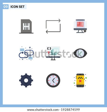Pack of 9 Modern Flat Colors Signs and Symbols for Web Print Media such as coding; network; css design; link; chain Editable Vector Design Elements