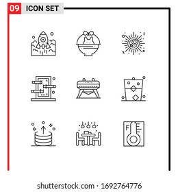 Pack of 9 Modern Outlines Signs and Symbols for Web Print Media such as show; magic; baby; box; woman Editable Vector Design Elements