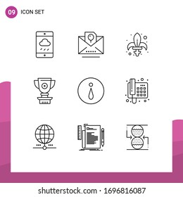 Pack of 9 Modern Outlines Signs and Symbols for Web Print Media such as reward; price; game; award; weapon Editable Vector Design Elements