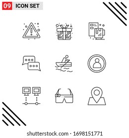 Pack of 9 Modern Outlines Signs and Symbols for Web Print Media such as boat; message; creative; conversation; bubble Editable Vector Design Elements